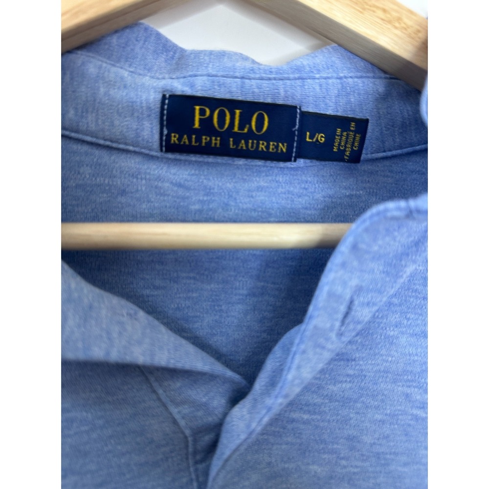 Polo Ralph Lauren Cotton Polo Shirt Mens Large Blue Pony Knit Casual Stretch - Picture 6 of 9